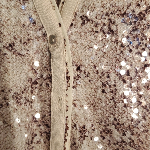 SNAKE PRINT IRREDESCENT SEQUINS V NECK KNIT SWEATER SIZE 1 (8) - Picture 4 of 6